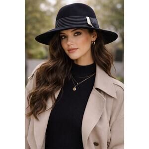 Vintage Betmar Wool Fedora Hat S/M Black Wide Brim USA Made Ribbon Band Classic